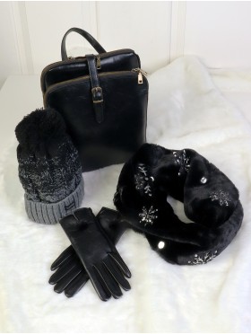 Lux Gift Set for Her (BG1157BLK + GL121301BK + HAT1087-01 +  SF1522-01BLK)